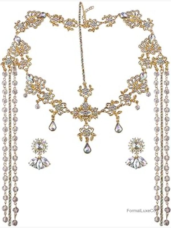 Crystal Rhinestone Bridal Headband & Earrings Set Wedding Hair Accessory Tiara main image 4